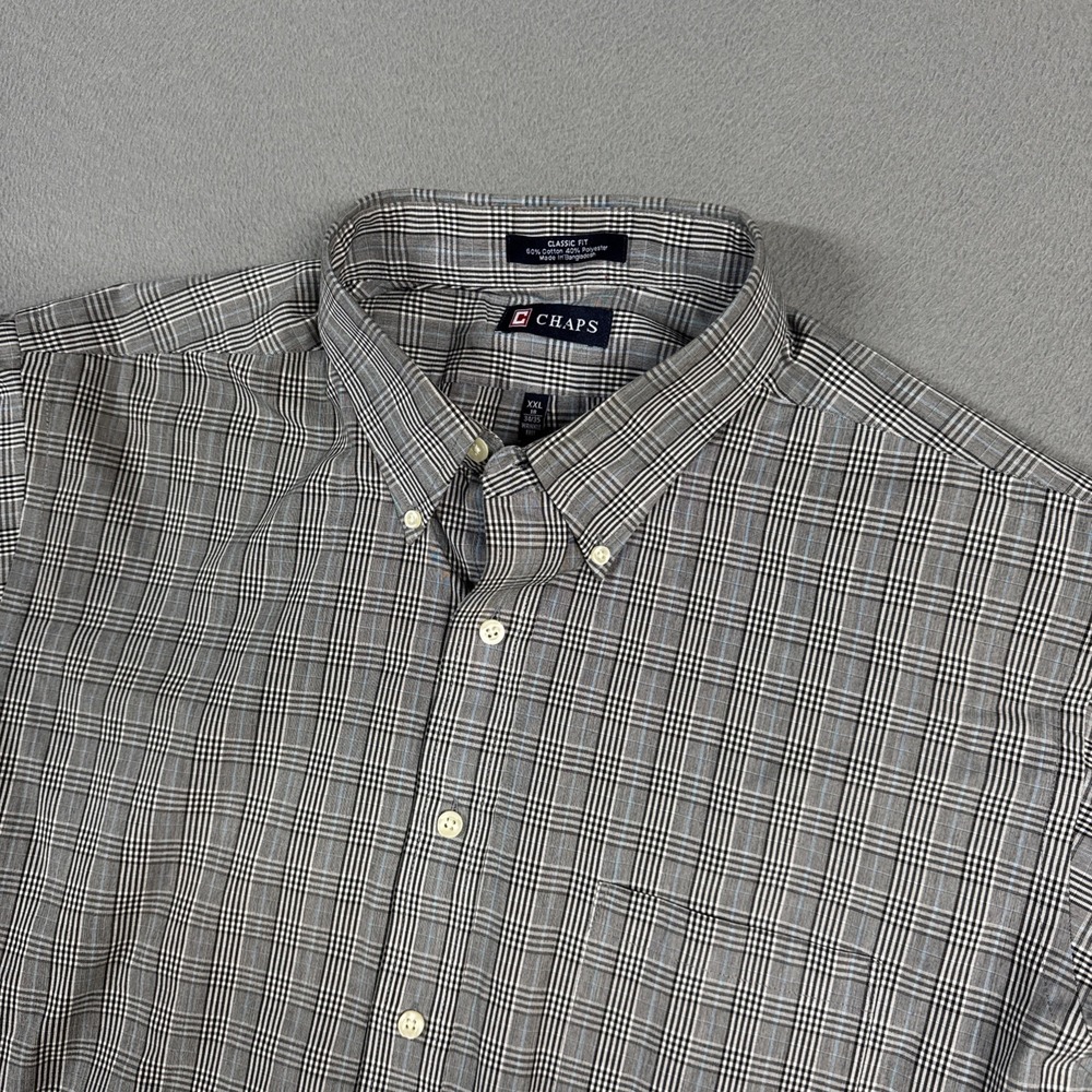 Chaps Shirt Mens XXL 2XL Gray Glen Check Classic Fit Long Sleeve Button Dress